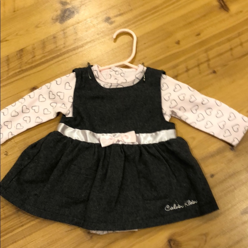 Gray and pink winter baby dress